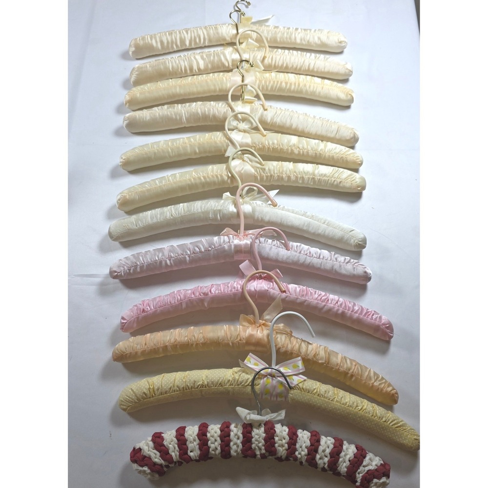 Vintage Padded Hangers Lot 11 Satin Ruched Fabric Knit Shabby Chic Lingerie Pink